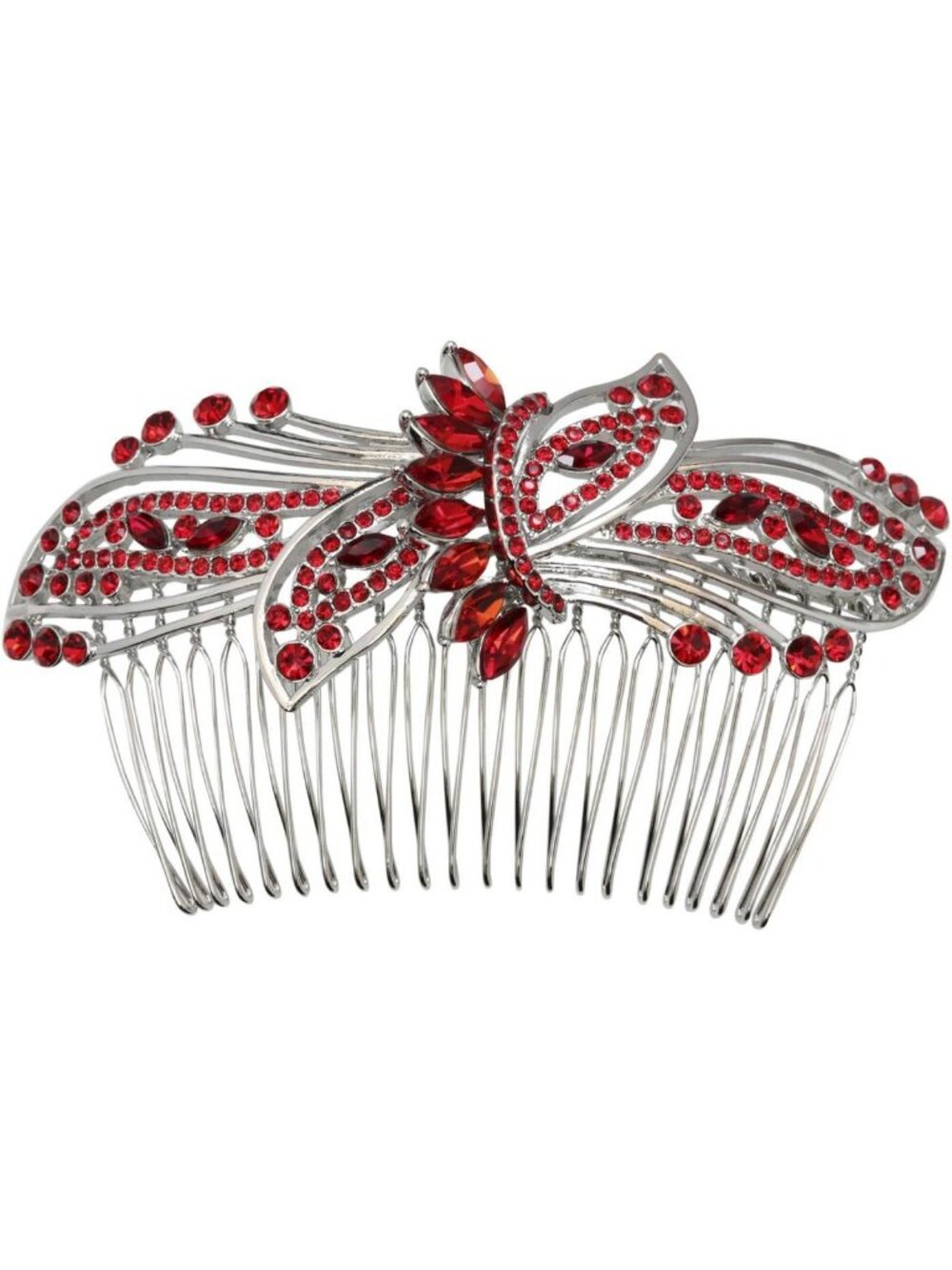 Stunning Red Rhinestone Floral Hair Comb | Big Crystal Hair Accessory
